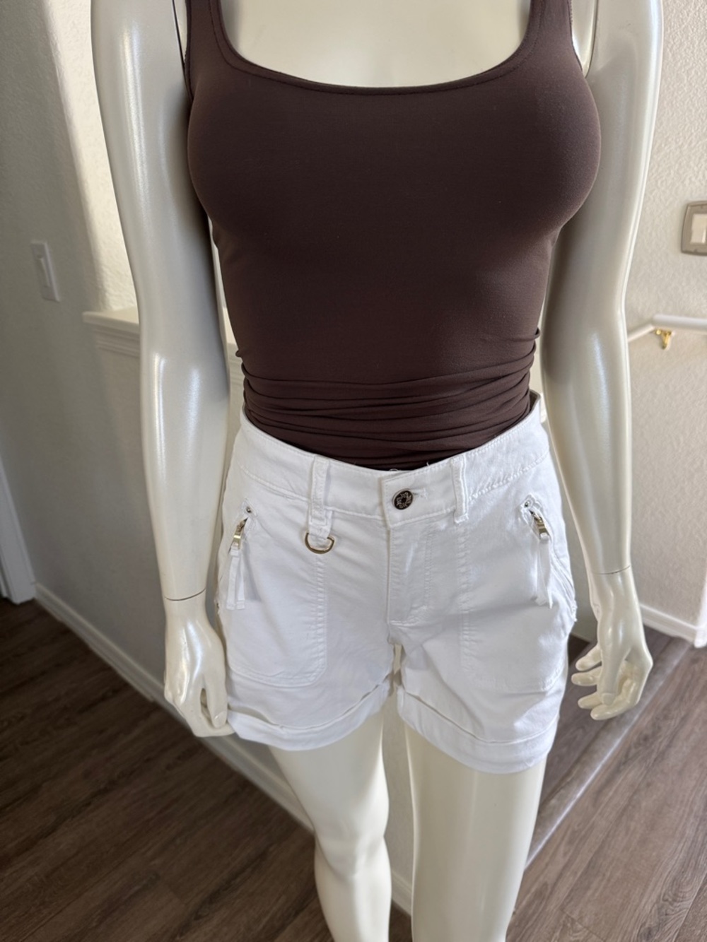 White House Black Market White Cargo Roll-Cuff Shorts